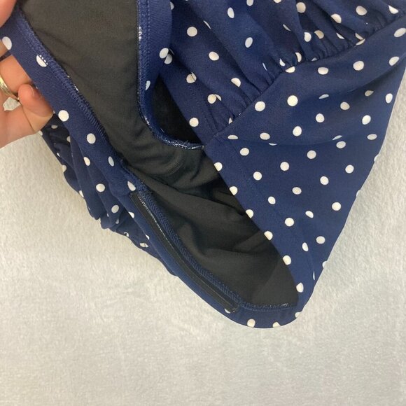 Gabar Polka Dot One Piece Swimsuit Women's 16 Navy Blue Ruched Slimming Classic - Picture 13 of 16